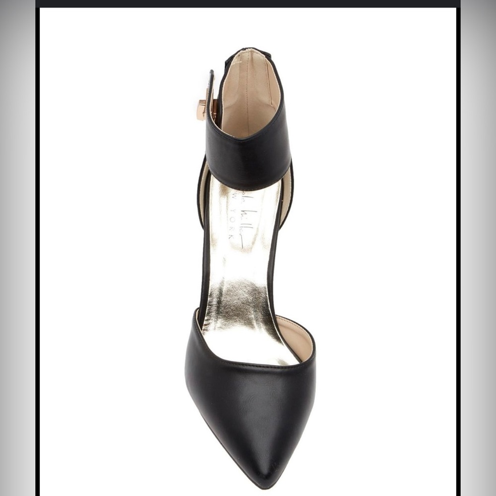 Nicole Miller High Heel Brandy Turn Lock Ankle Black Shoes Faux Leather Stiletto